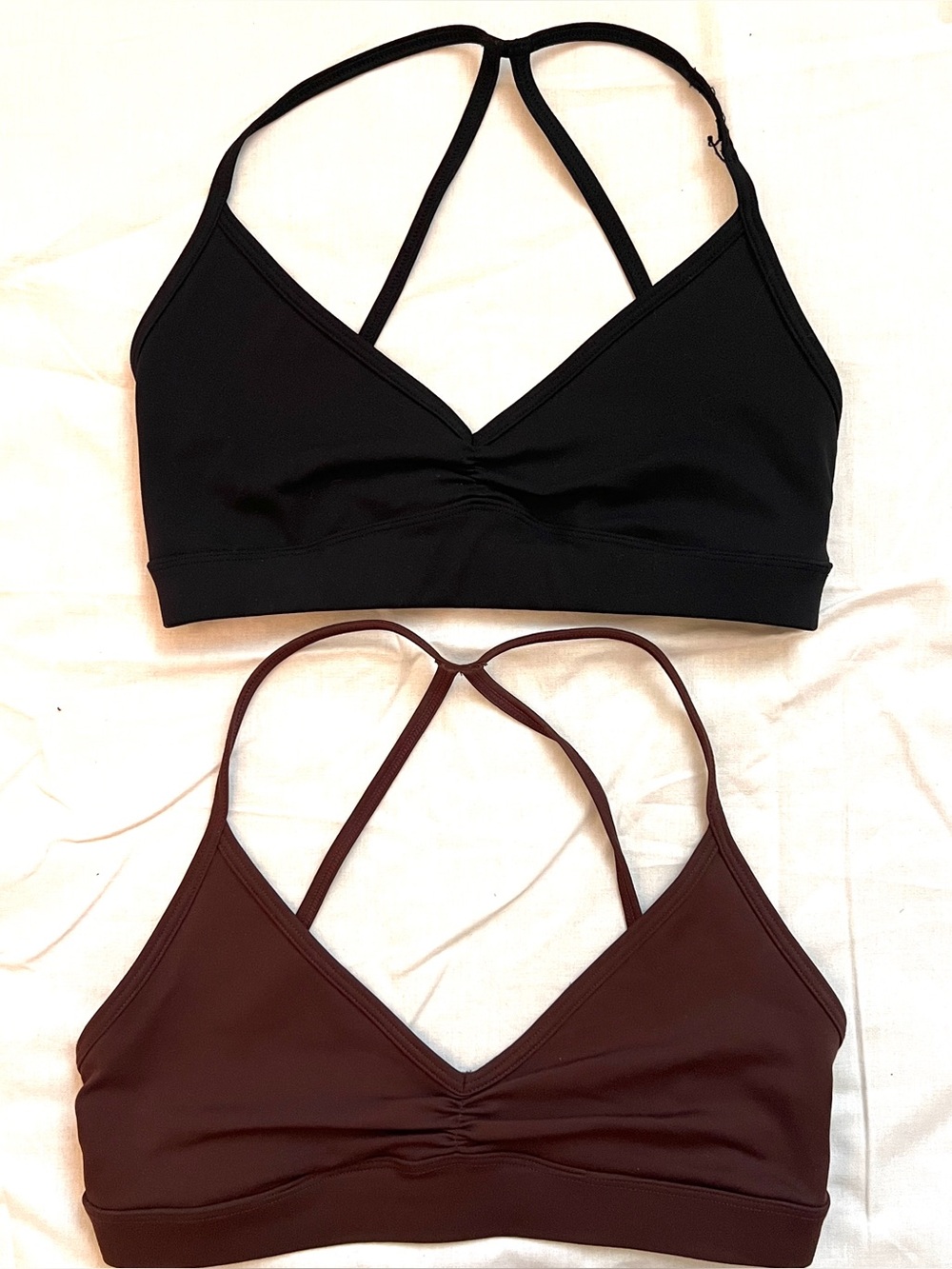 Women’s Strappy Bralette Sports Bras - Black & Plum size S